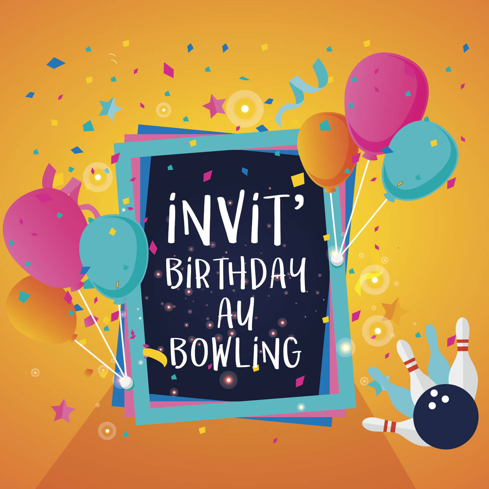 Carton d'invitation anniversaire au bowling
